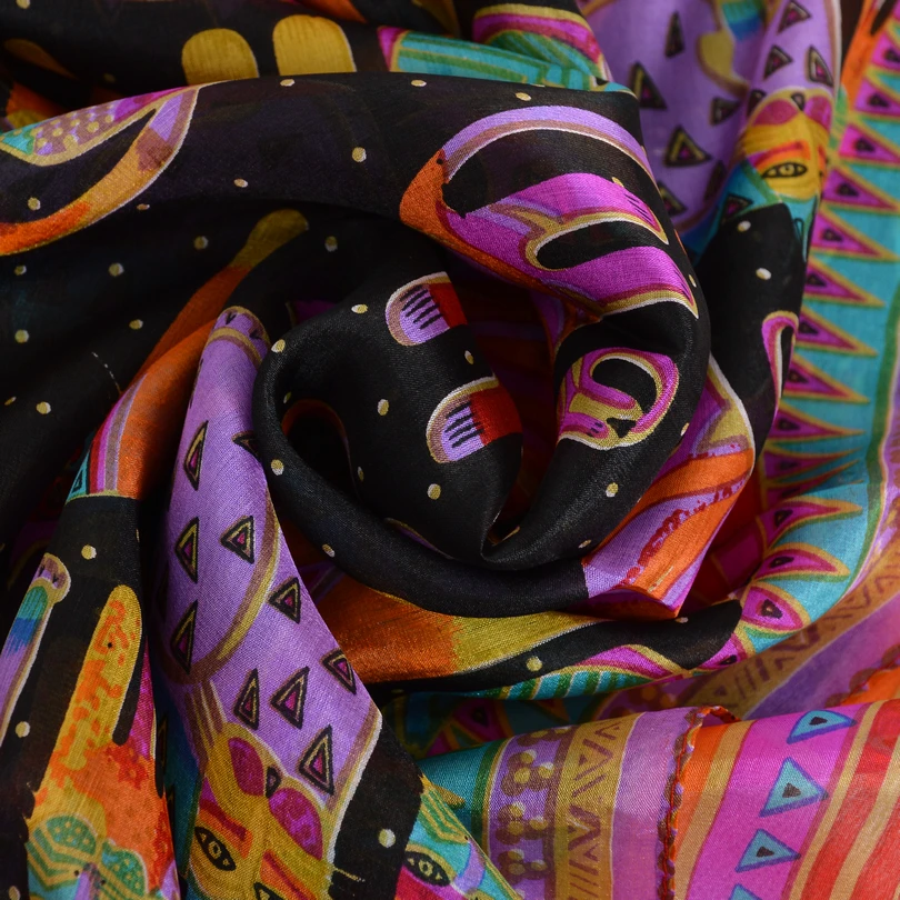 BYSIFA Black Cats Women Silk Scarf Shawl 2018 New Accessories 100% Silk Long Scarves Wraps Spring Autumn Scarf Cape 180*110cm