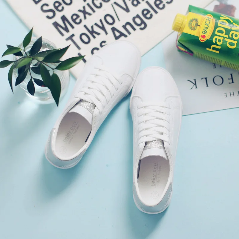 Women White Shoes All Match Must Have 2019 Spring New Lady Soft Leather Shoe Casual Pink Shoes Lace Up Chic Sneaker Good Quality