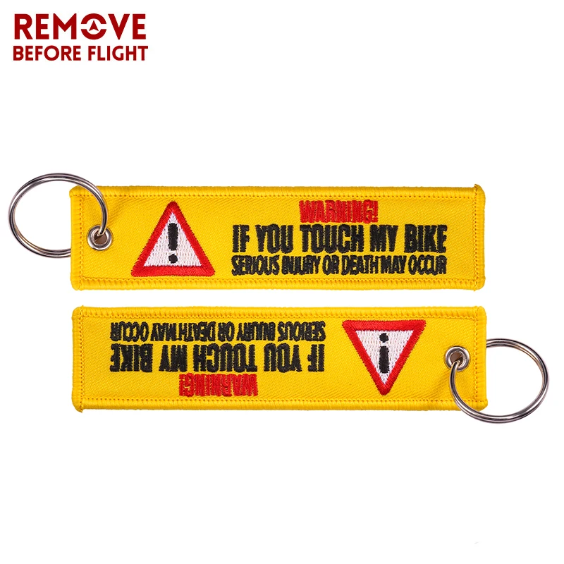 Wholesale Remove Before Flight Keychain Key Ring Embroidery auto Key Chains for Motorcycle ATV Car Key Tag Yelloew Danger Key