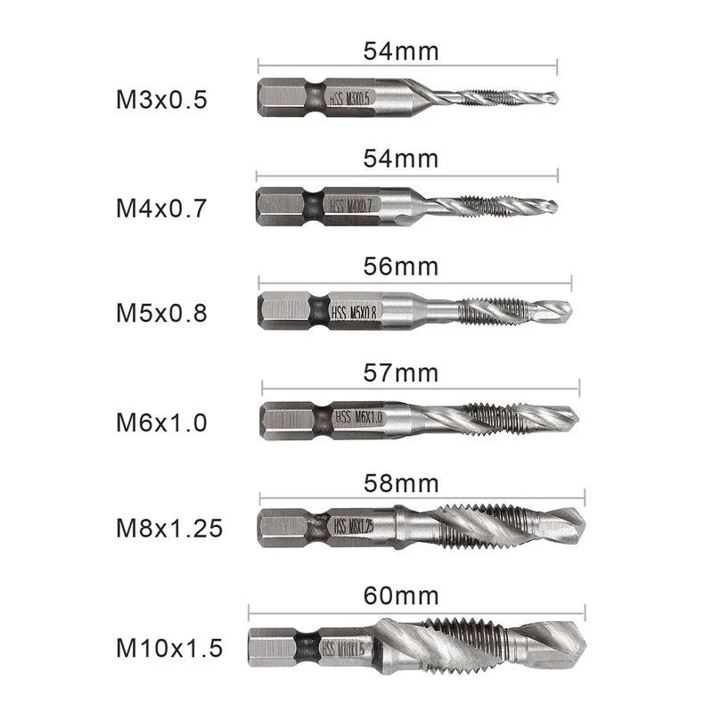 Neoteck 6Pcs/set hss Hexagon Hex Metric drill bit Tap Countersink Screw Thread M3 M4 M5 M6 M8 M10 Hand Tools Silver Gold Color