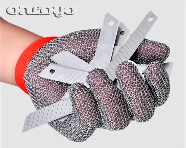 

ONLOYO Stainless Steel Metal Mesh Steel Chain Mail Protective Gloves Meat Cut Glvoe Butcher Glove