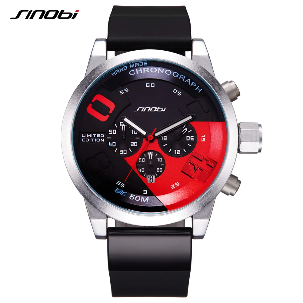 

SINOBI Men Sports Watches Waterproof Black Dial Males Chronograph Quartz Wrist Watch 2017 New Fast Furious Relogio Masculino