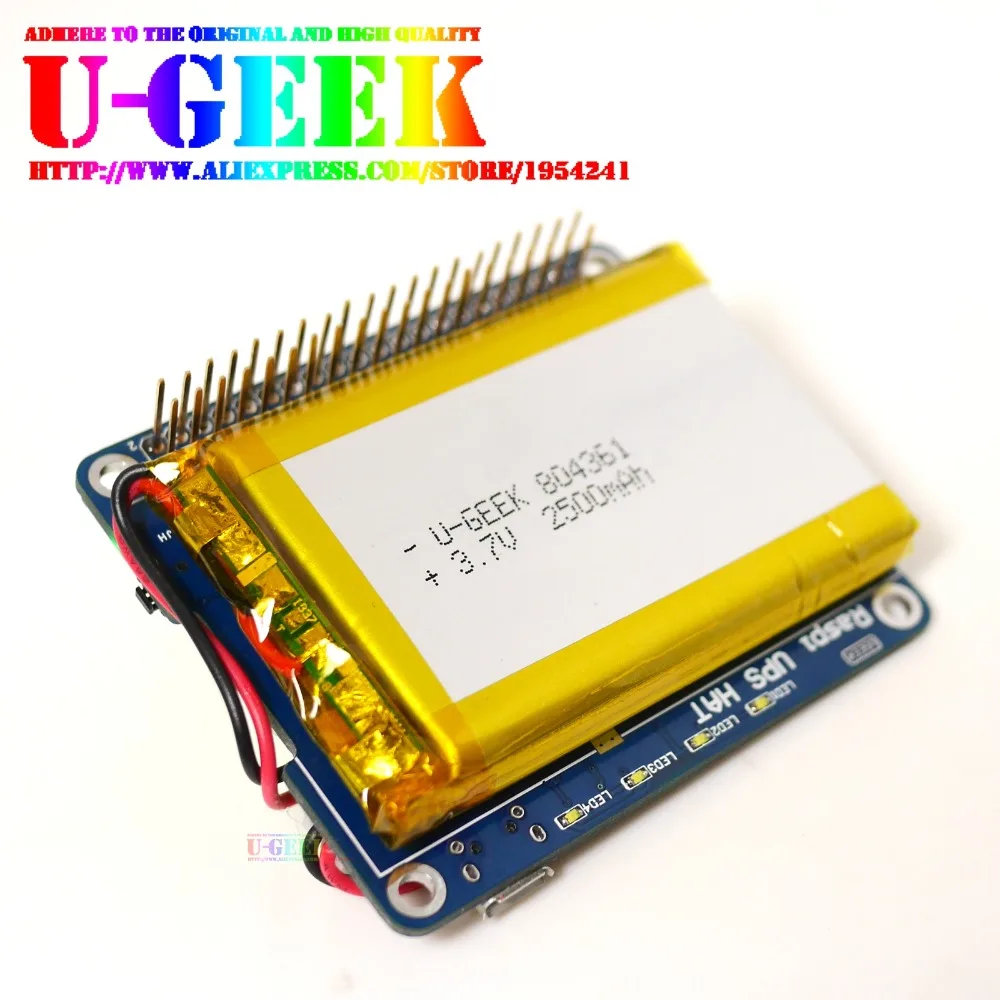 Imagem -02 - Ugeek Ups Hat com Bateria para Raspberry pi Modelo b 3b Mais 3a Mais 2b 4b Adaptador de Bateria pi Fonte de Energia Carregar Enquanto pi Está Trabalhando