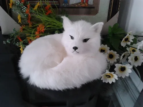 

about 22x17cm simulation prone white fox furry fur fox model ornament photography prop home decoration gift h1390