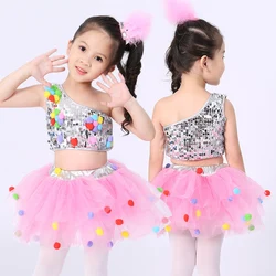 Kinderen Dans Podium Kostuum voor Meisjes Moderne Kids Jazzdans Kostuums Pailletten Kleding voor Salsa Hedendaagse Dans Kostuums