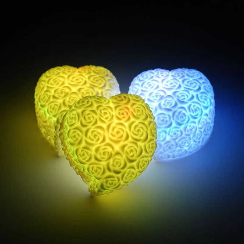 300pcs/lot RGB Colorful Rose Heart-shaped Mini Night Lights Christmas Valentine Wedding Decoration ZA5405