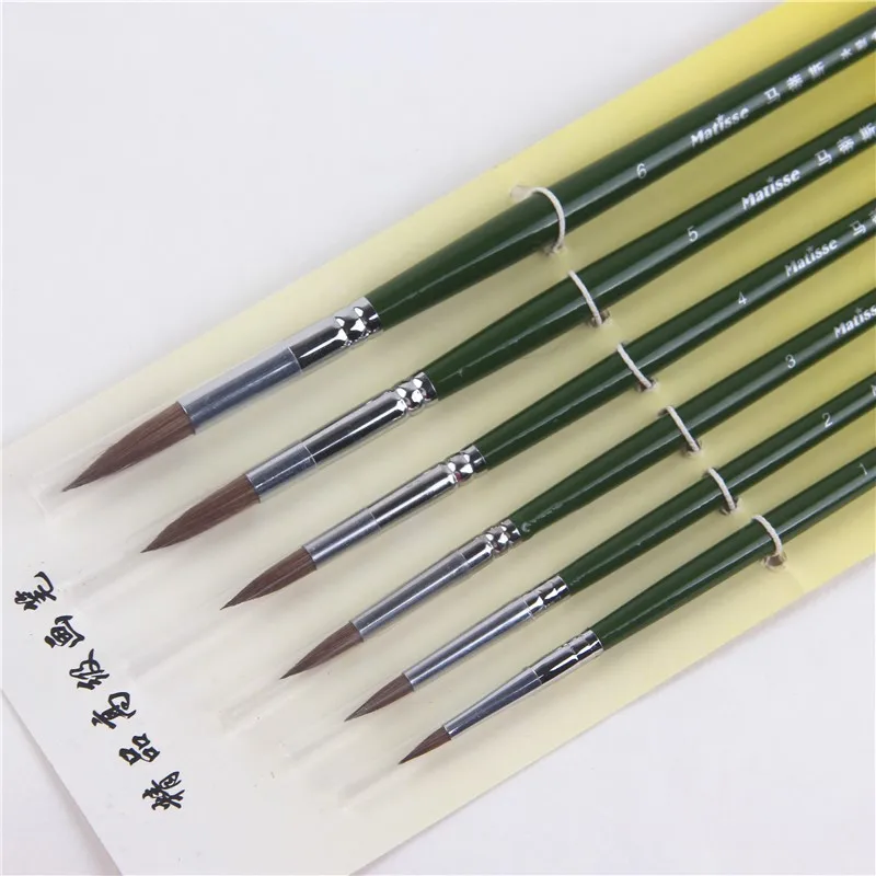 6pcs/set weasel hair Green long rod oil painting brush head tip gouache watercolor painting Art painting supplies  students