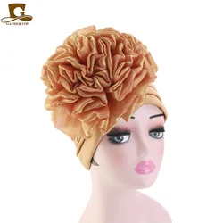 New fashion Women Luxury Flower Muslim Turban Wedding Party Cap Head Wrap Ladies Head Wear Beanie Hat Femme Hair Accessories