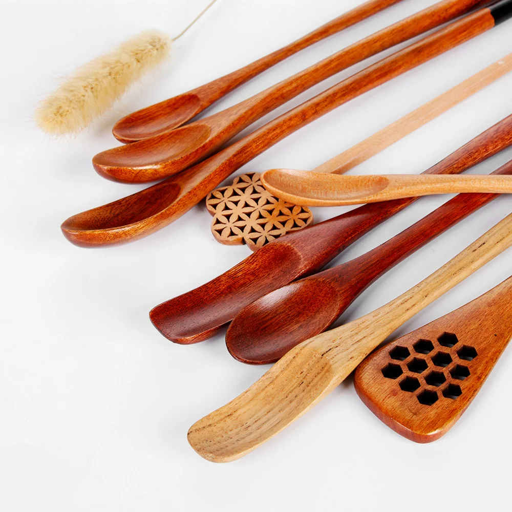 2pcs/lot Wooden Spoons For Cooking Honey Server Tea Coffee Stirring Spoons Paint Color Honey Tea Scoops Coffee Accessories