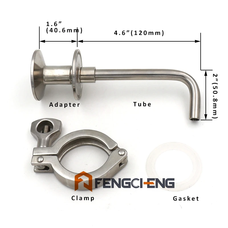 Brew Kettle Beer Tank Dip Tube Kit(Tube, Adapter, Clamp & Gasket) 90 Degree Angle Brewing Equipment Accessories