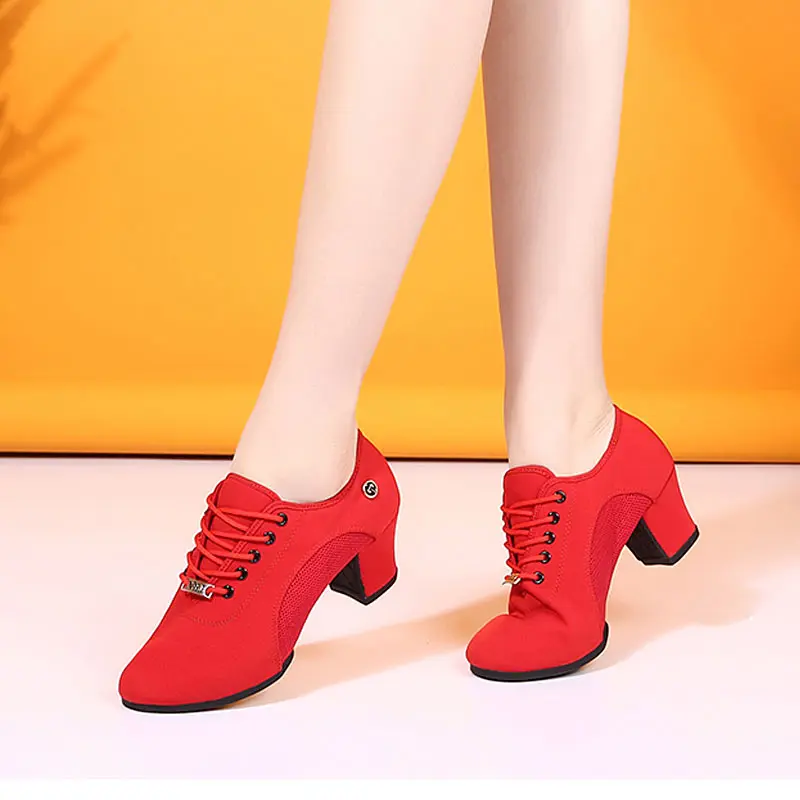 Latin Dance Shoes Woman Salsa Ballroom Dancing Shoes Women Practice Dance Shoes Middle Heel Ladies Modern Jazz Dance Sneakers