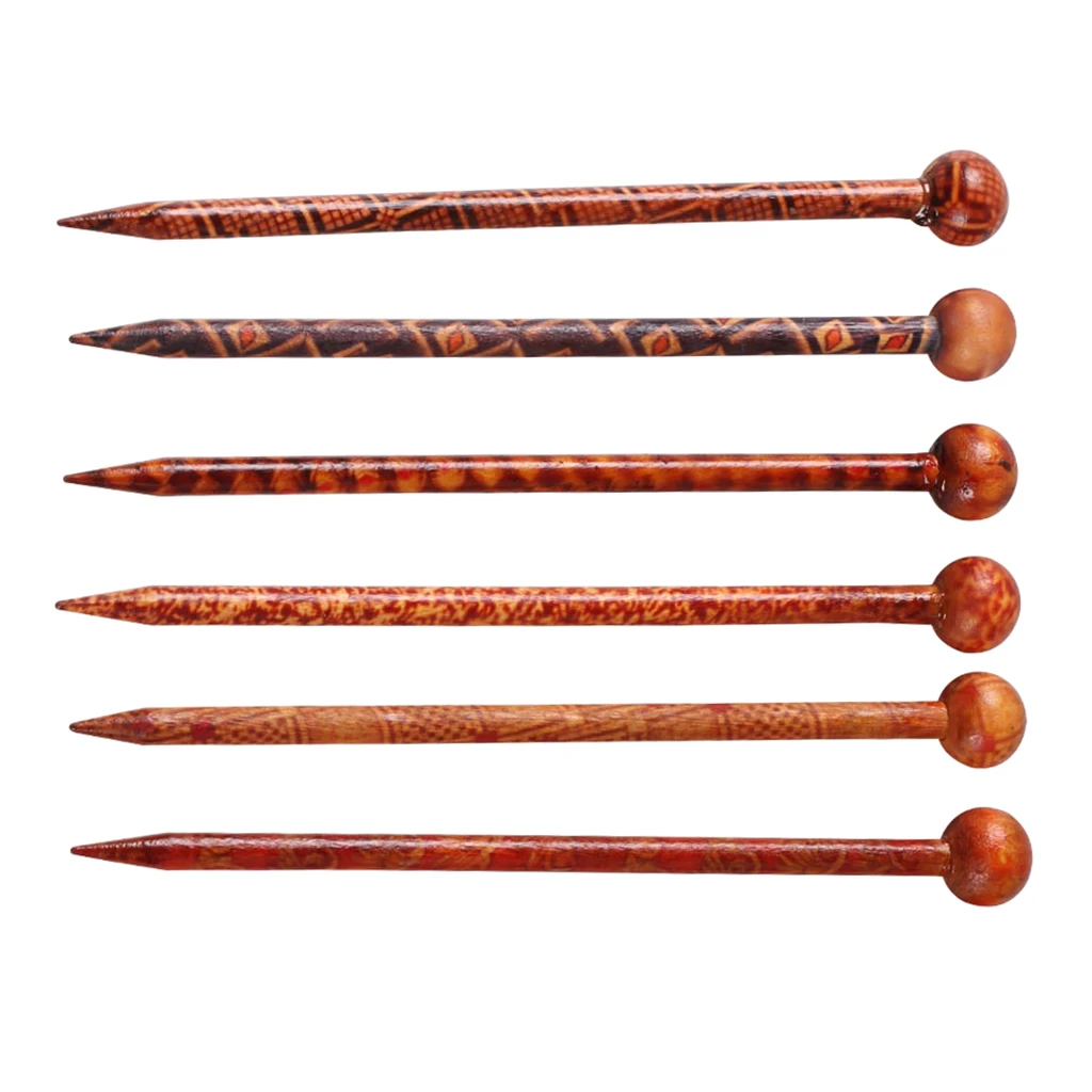 6 Pieces 13cm Fashion Chinese Style Women Hairpins Printed Wooden Hair Sticks Hairwear Hair Sticks Beauty Hair Pins Accessories