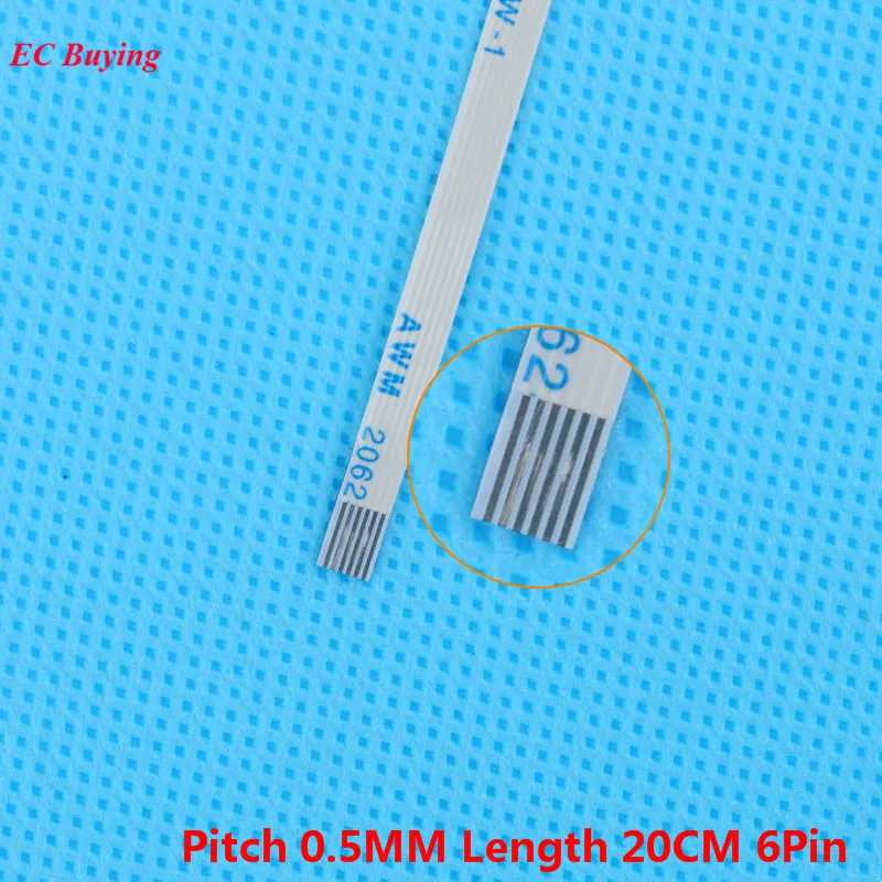 5 peças ffc 200mm comprimento 6 pinos cabo de fita 6 pinos cabo plano direção reversa 0.5mm passo 20cm comprimento oposto 6 pinos para ttl