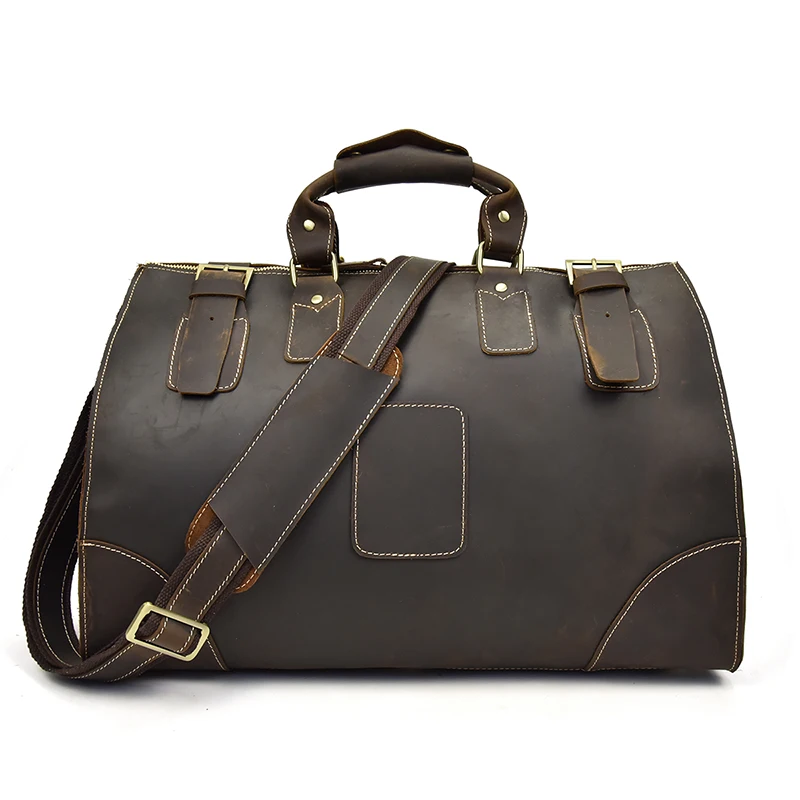 

Man Crazy Horse Leather Travel Duffel Vintage Casual Genuine Cow Leather Travel Bag Large Capacity expandable Luggage Handbag