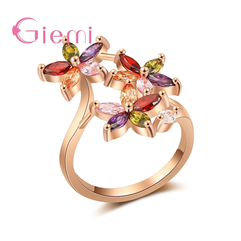 Romantic New Attractive Luxury Dainty Delicate Tree Flower Rose Gold Cubic Zirconia Ring For Women Wedding Party Jewelry