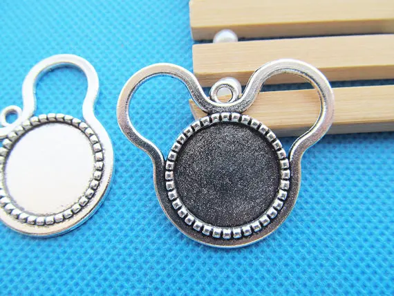 10pcs Antique Silver tone/Antique Bronze Mickey Base Setting Tray Bezel Pendant Charm/Finding,Fit 18mm Cabochon/Cameo,DIY