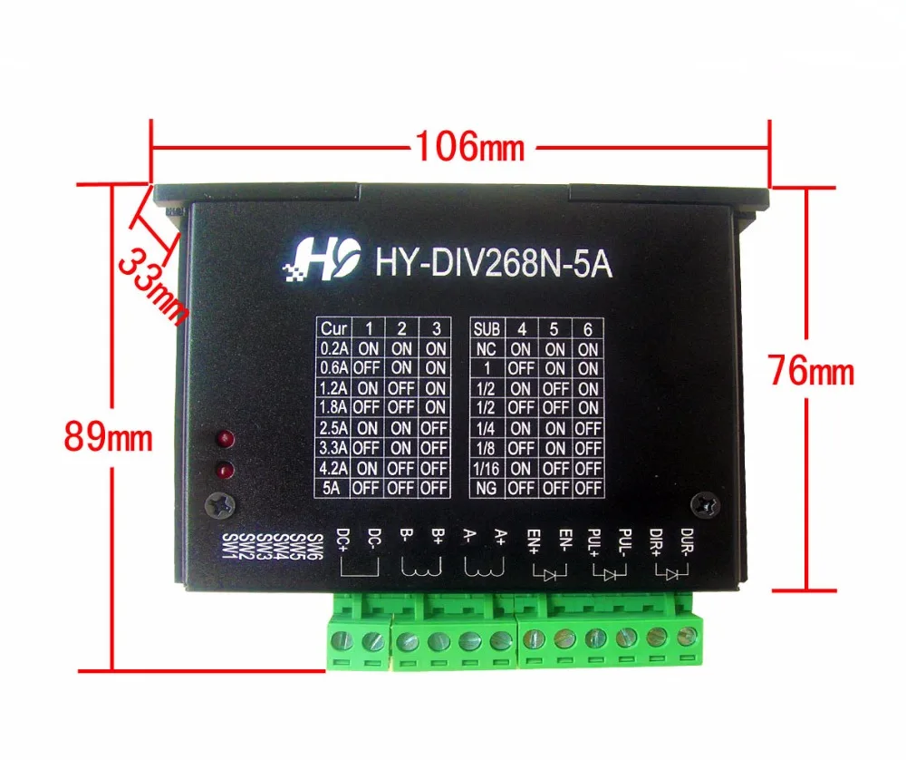 HY-DIV268N-5A Subdivision-type Two-phase Hybrid  Stepping Motor DriveUsing DC 12 ~ 48V Power Supply for CNC Step Motor Driver