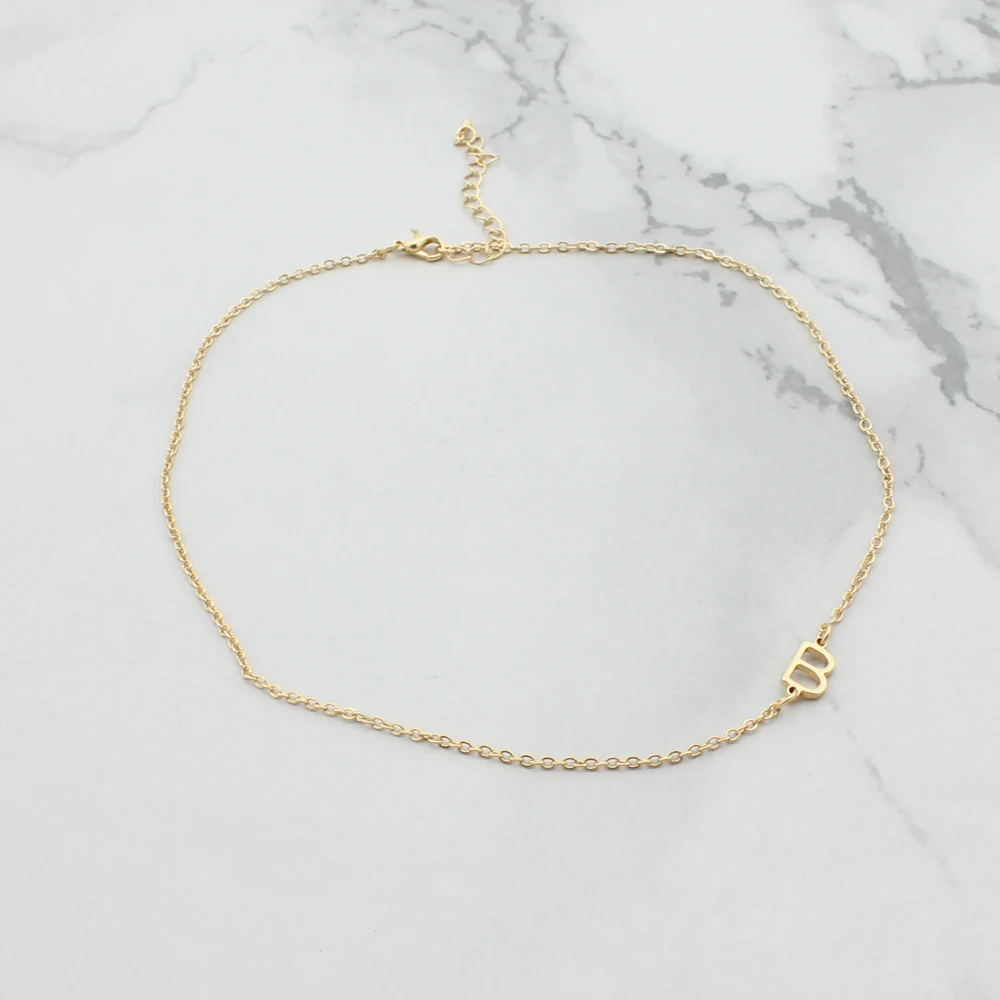 Tiny   Color Sideways Initial Name Necklace Alphabet Letter Choker Necklace Jewelry Bridesmaid Women Gift