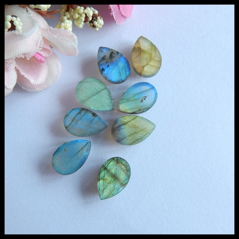 6PCS Labradorite Teardrop Cabochons Lot, Natural Stone for DIY Earrings, Necklace, Bracelet