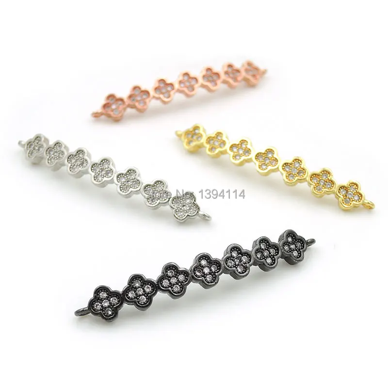 

40*6*3mm Micro Pave Clear CZ Arc Bar Of 7 Clovers Connector Fit For Women As DIY Bracelets Accessory