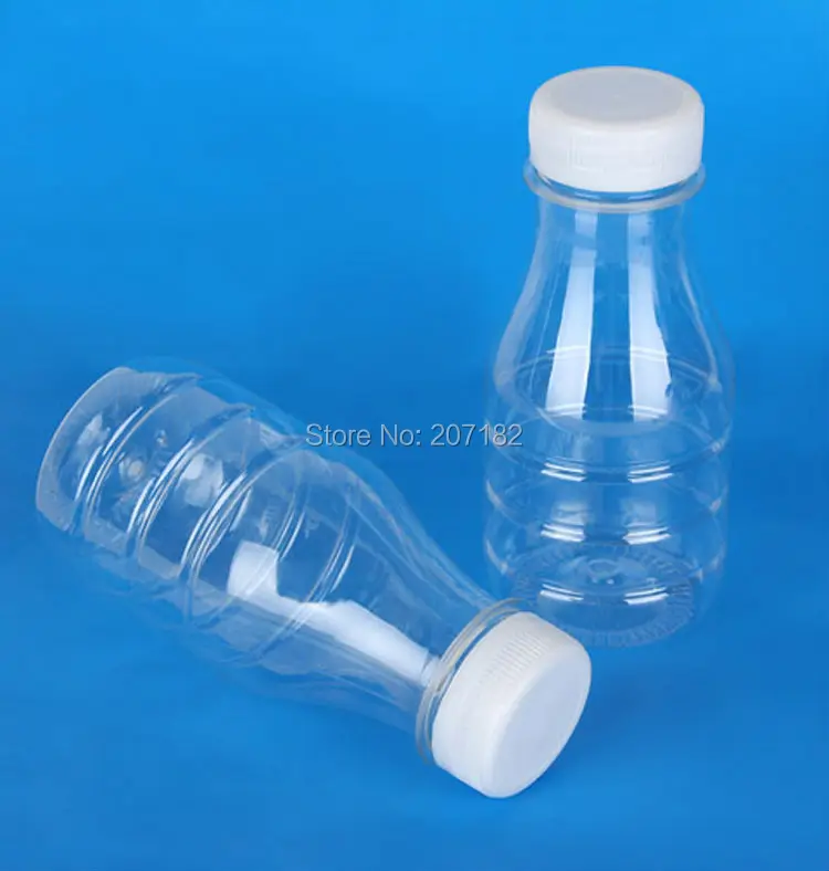 (100PCS/Pack) 200ml Transparent PET Plastic Bottle, Juice Bottle, Milk Bottle, Yogurt Bottle--Blue & White Cap Available