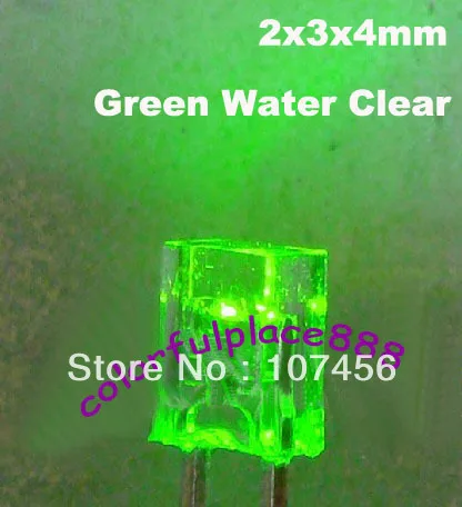 

1000pcs 2X3X4mm green Ultra Bright green LED Lamps New free shipping 2X3X4mm light-emitting diode water clear lens