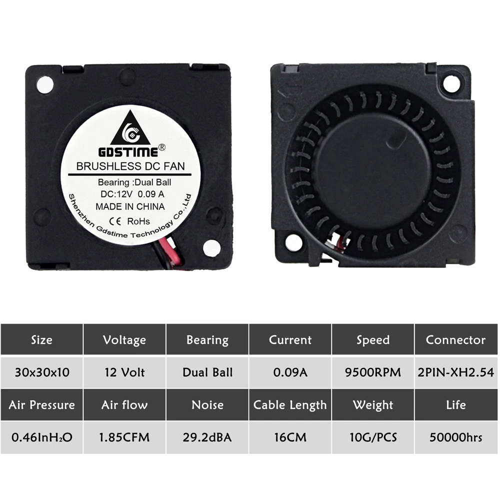 5 Pcs Gdstime 30 MM 12 V Mini Không Chổi Than DC Blower Quạt Làm Mát 2Pin 3010 Bóng Mang