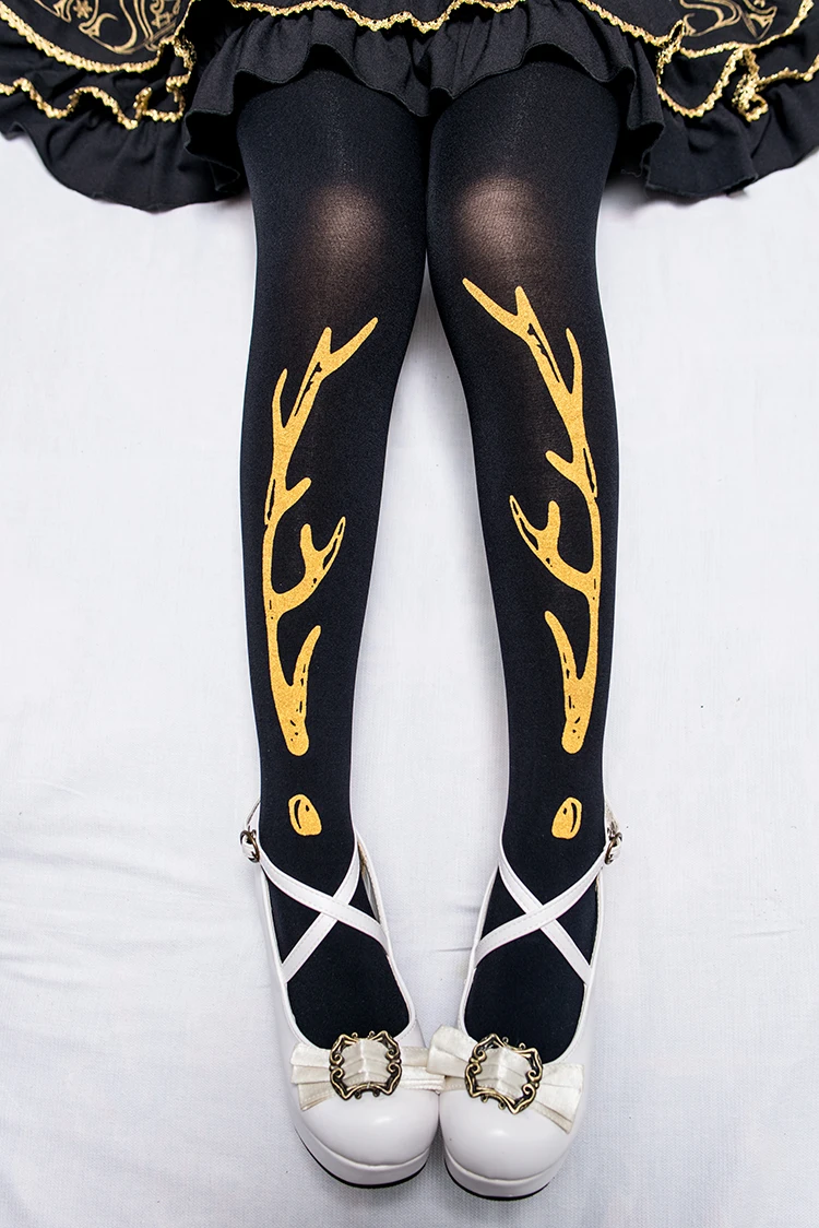 Lolita antler bronzing micro-pressure velvet tights plus long soft sister girl print bottoming stockings