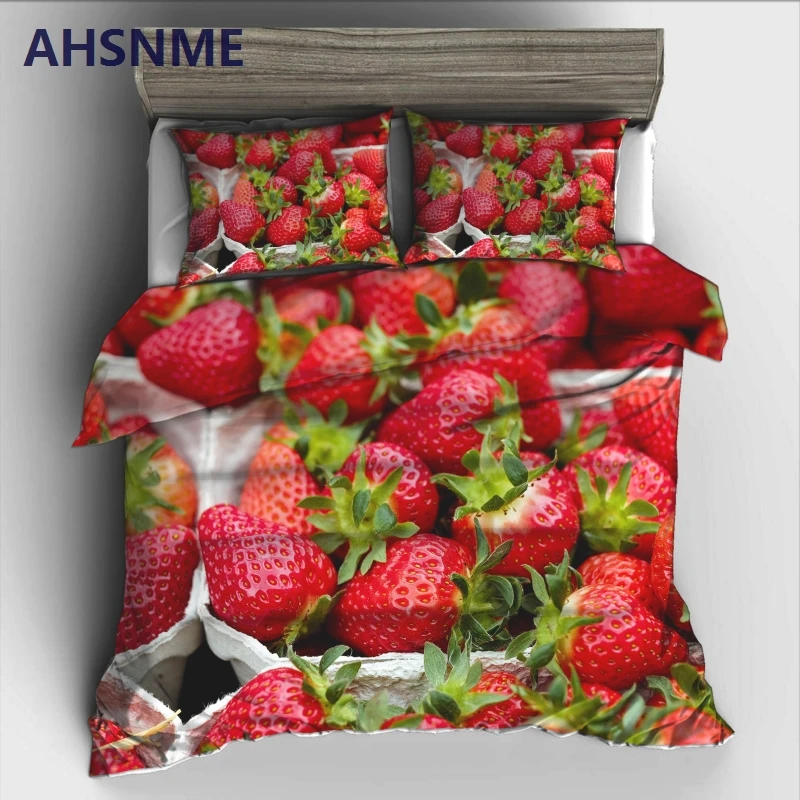 

AHSNME Fruit Queen Red Strawberry Bedding Set High-definition Print Quilt Cover for US AU EU Size market jogo de cama