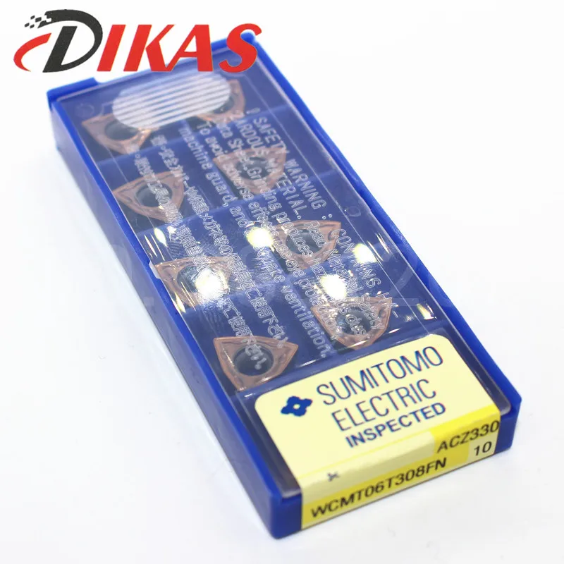 DIKAS-escariador de carburo, hoja de corte, inserto de taladro en U, 10 piezas WCMX030208 WCMX040208 WCMT050308 WCMT06T308 FN ACZ330