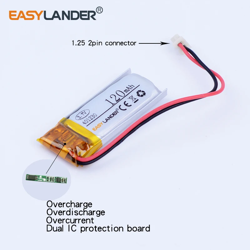 401230 1.25 2p  li Polymer 3.7V 120mAh lithium Battery For Bluetooth Headset WEP-475 HM1500 image 3
