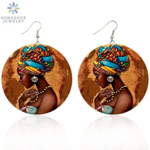SOMESOOR Vinatge boucles d'oreilles pendantes en bois africain pour femme, bijoux de peinture latérale pour noirs, cadeaux, 1 paire