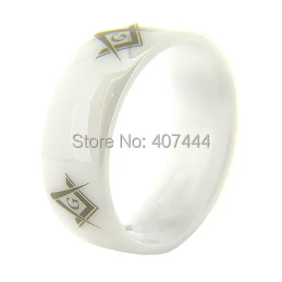 Free Shipping USA HOT SELLING HIGH QUALITY WARRANTY 8MM WHITE DOME CERAMIC Masonic Master A MEN&WOMENS BEAUTY WEDDING BAND RING