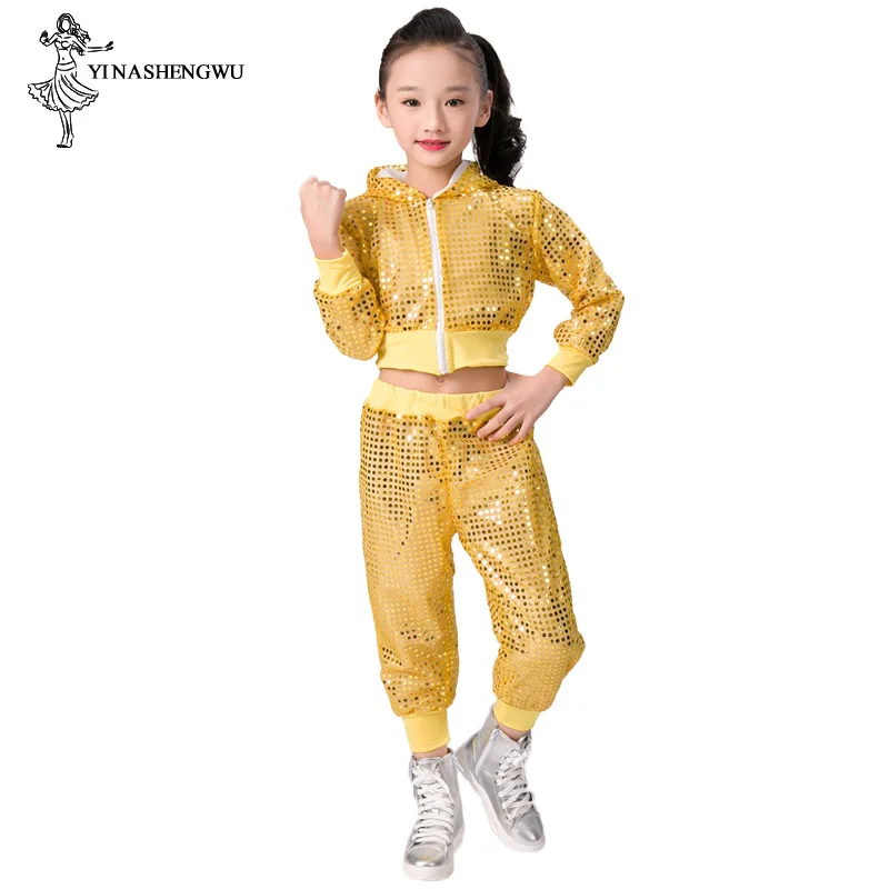 Child Jazz Dance Costumes performance Sequin Hip-hop Dance for Kids Team Top Pants Shining Clothes Dancewear Boys and Girls