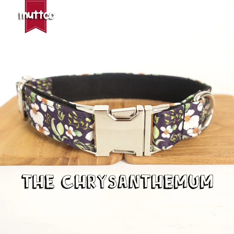 

MUTTCO retailing fashion handmade soft stubborn dog collar with small flowers THE CHRYSANTHEMUM dog collars 5 sizes UDC044