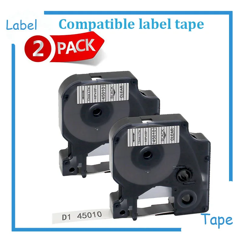 

Free shipping 2PK 45010 Compatible 12mm DYMO LabelManager D1 Black on Clear For DYMO Label Printer