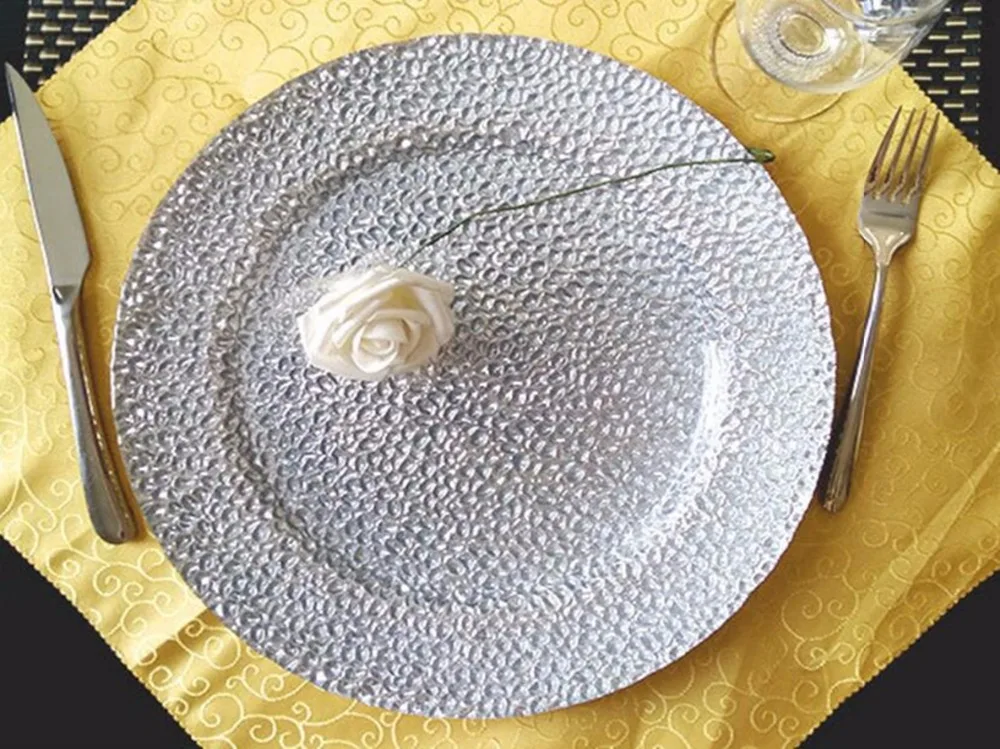 glass fancy design stone pattern charger plate for wedding event decoration silver dinner plates 100 pcs/lot