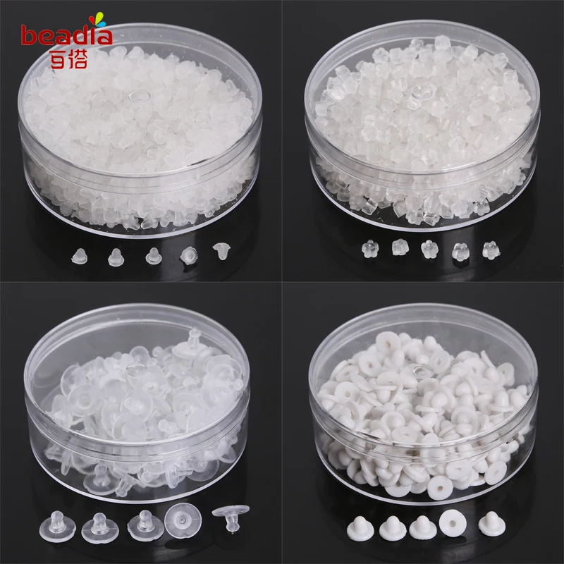 100-600pcs/Box Earrings Jewelry Accessories Plastic Rubber Back Ear Plugging Blocked Plastic Earring Back Stoppers for DIY