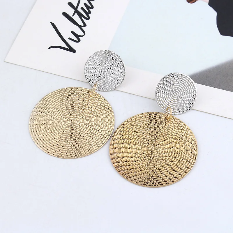 Shiny Golden Color Double Round Circle clip Earrings For Women Elegant Fashion Statement Earrings Wholesale Jewelry