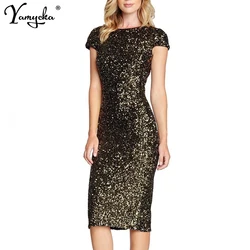 Sexy Black Gold Sequins Summer dress women Backless bodycon vintage dress elegant Night club Party Dresses vestidos robe femme
