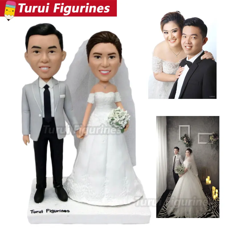 Japanese wedding cake topper customized bobblehead figurines dolls from photo real people face sculpture home decorations