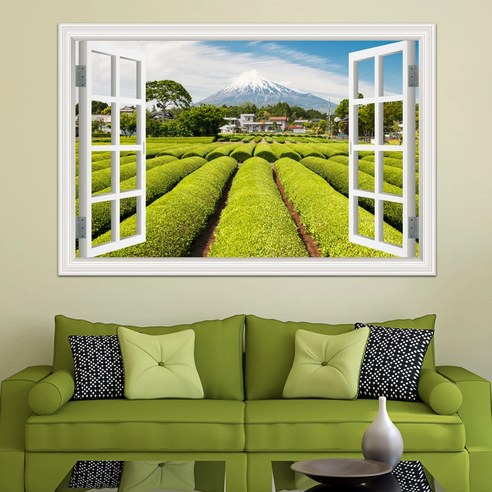 Removable 3D wall sticker Window View Wall Art Green Landscape Large Office Kitchen room decoration Wall Sticker Mural Art