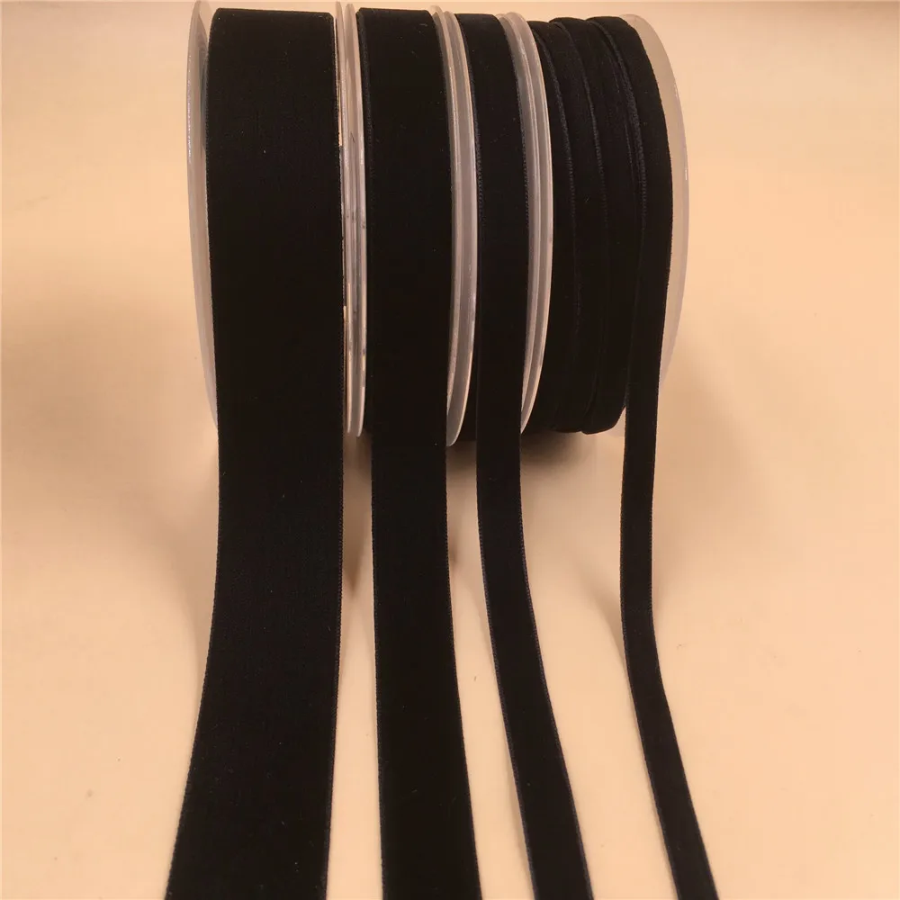 V031 Nylon Single Face Black Velvet Ribbon 6MM,9MM,15MM,25MM