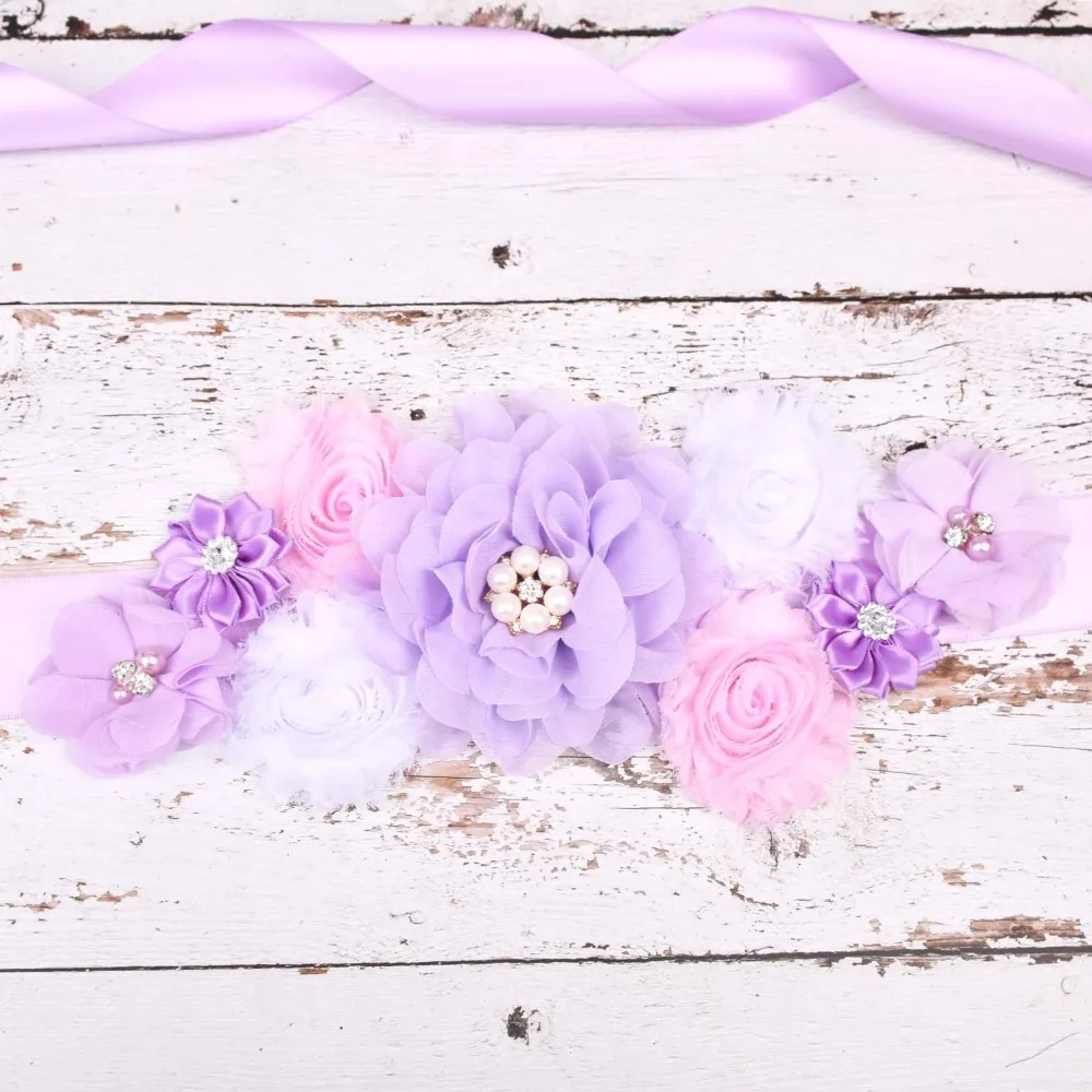 New Arrival Purple Floral Maternity Sash Pregnancy Belly Belt Photo Props Gift Baby Shower Party Accessories 5 Color Options