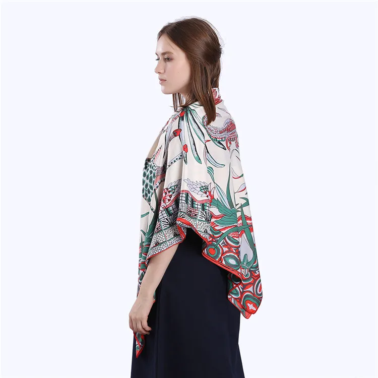 POBING Twill Silk Square Scarf Animals Print Women Scarves Wrap Giraffe Neckerchief Spanish Foulards cachecol Large Bandana
