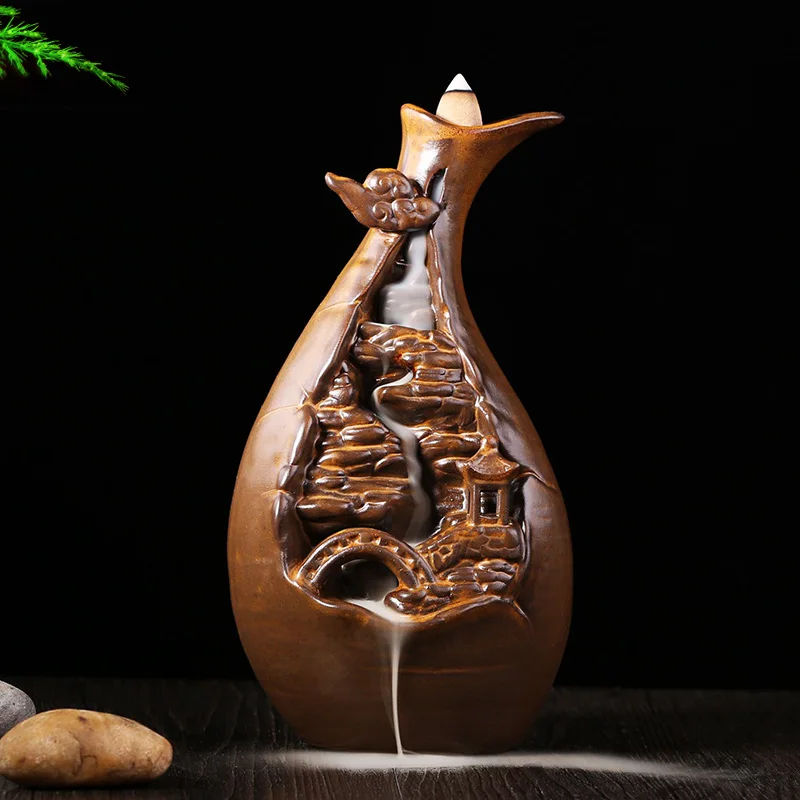 Fambe glaze back and incense tower incense cone incense censer ceramic incense smoke smoke Backflow on hot