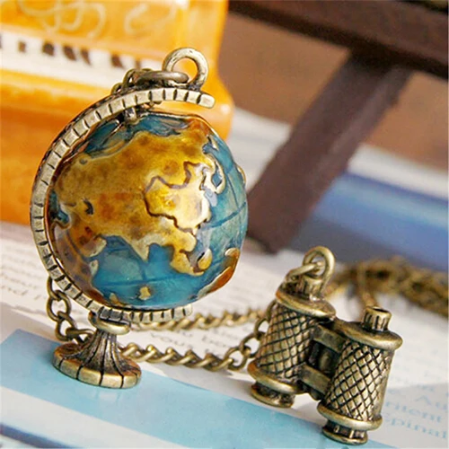 Vintage Globe World Map Ball Pendant Necklace Colar Long Chain Necklaces for Women Jewelry Christmas Gift Wholesale