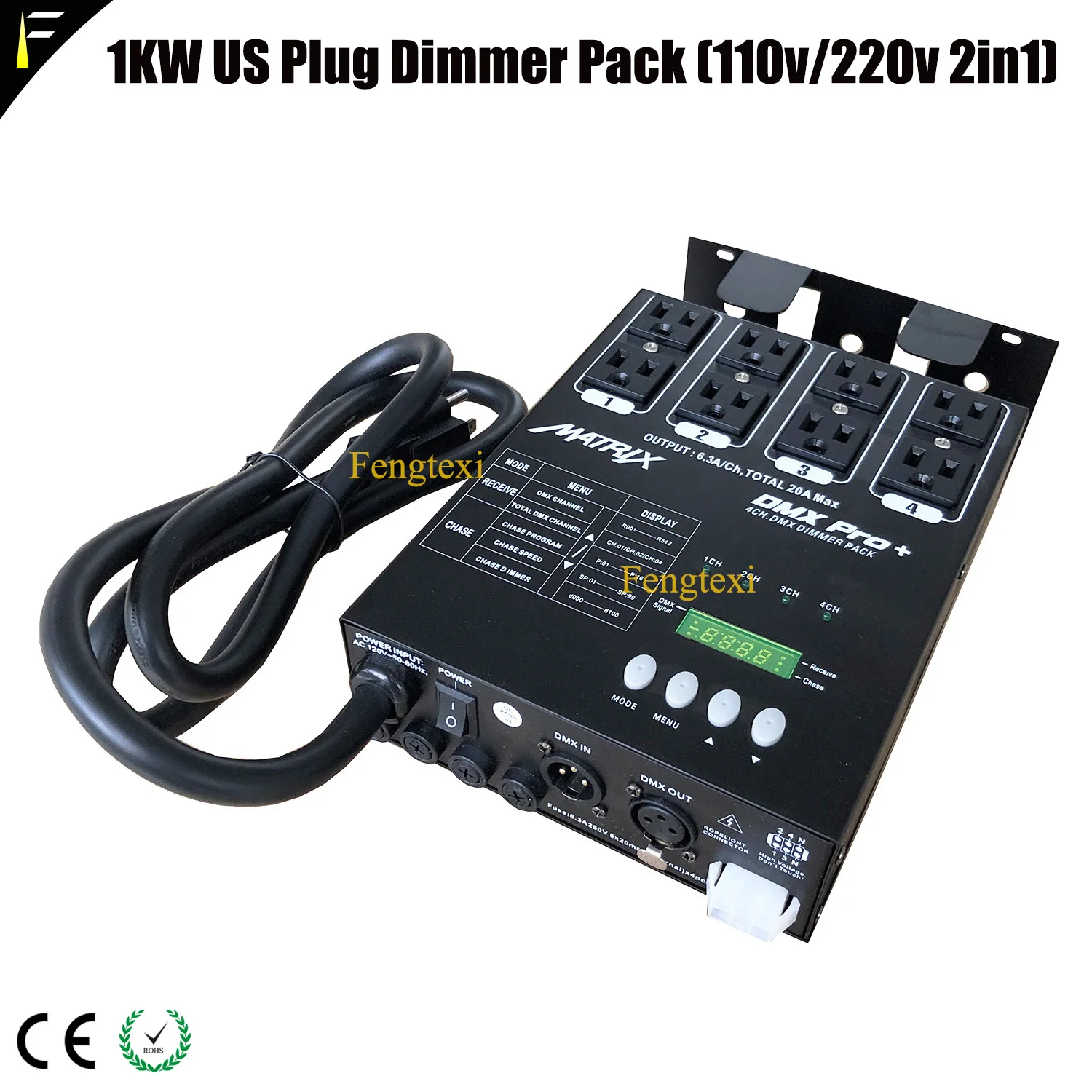 4CH/ 4 Channel 1kw DMX US Dimming Pack Controller With US Plug 110v/220v Each Channel 1KW