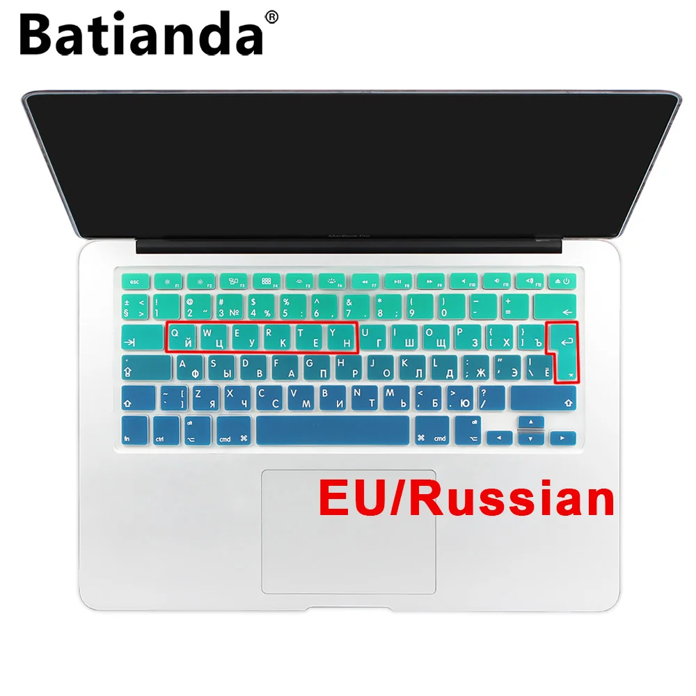 Silicone EU/UK Russian alphabet Gradient Colors Keyboard Cover Stickers Protector for MacBook Air 13