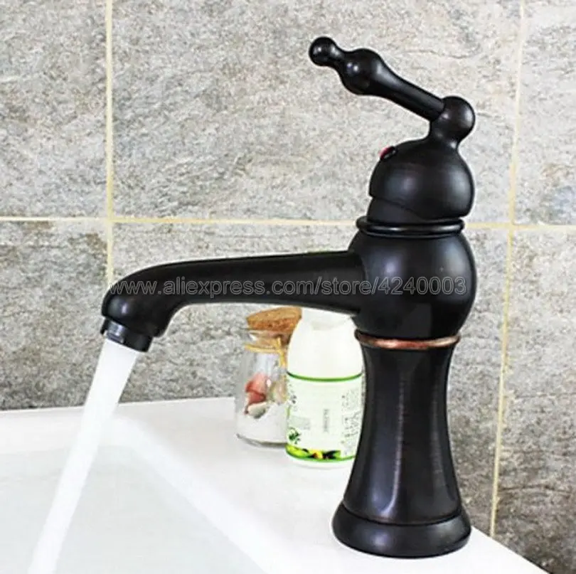 Oil Rubbed Bronze Black Brass Single Handle Bathroom Sink Vessel Faucet Basin Mixer Tap Knf280